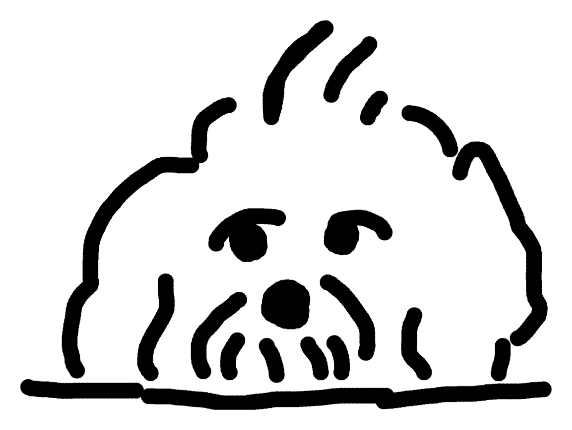 zak noodle logo: a drawing of a fluffy dog peeking over a ledge
